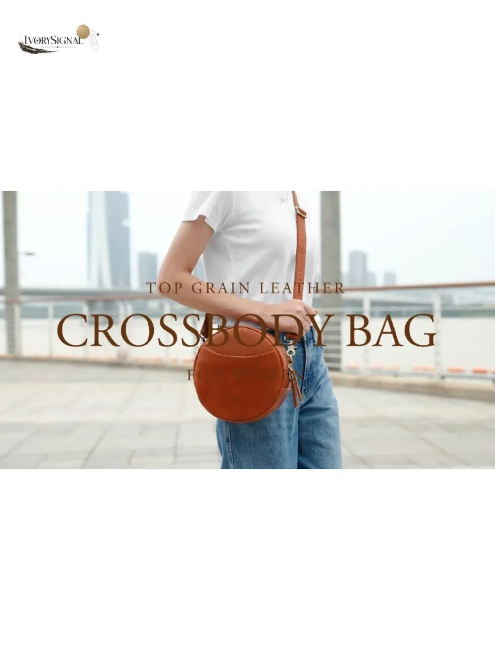 Top Grain Leather Crossbody Bag Circle Women Shoulder Travel Purse